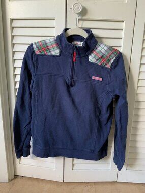 Vineyard Vines Navy 1/4 Zip Sweatshirt Plaid Shoulder Women’s S